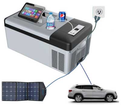 Car Cooler Power Options: Vehicle, Home Outlet or Solar Panel