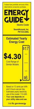 NutriChef Potable Cooler Energy Guide Label -Showing Huge Energy Cost Savings VS Mini Refrigerators 