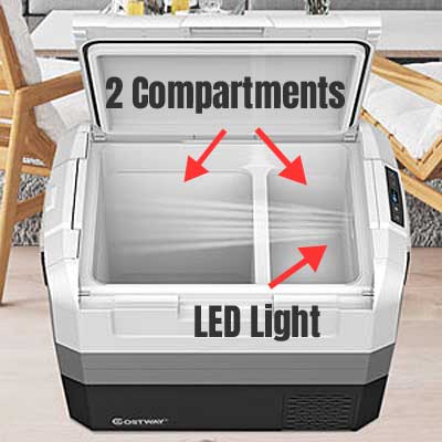 Costway Travel Fridge Freezer with LED light and 2 Interior Compartments